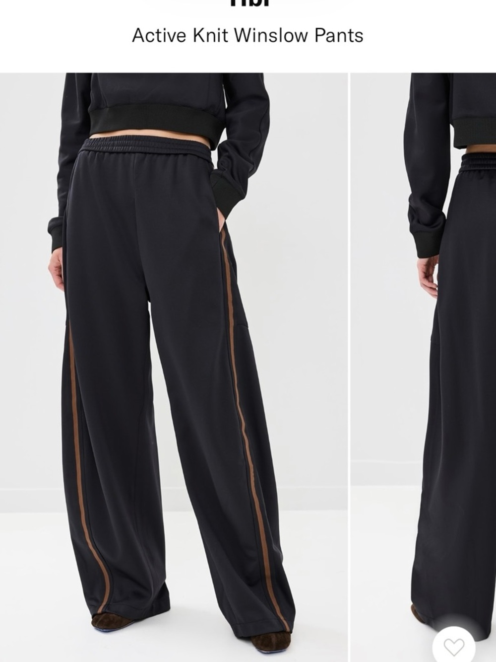 Tibi Active Knit Winslow Pant. Black with Brown Side Stripe track pants